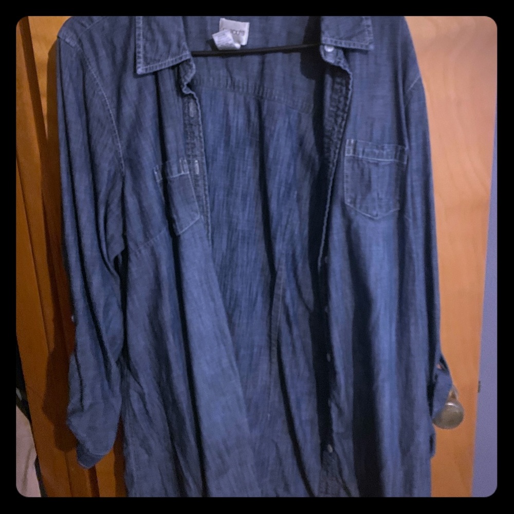 Tunic length denim button up